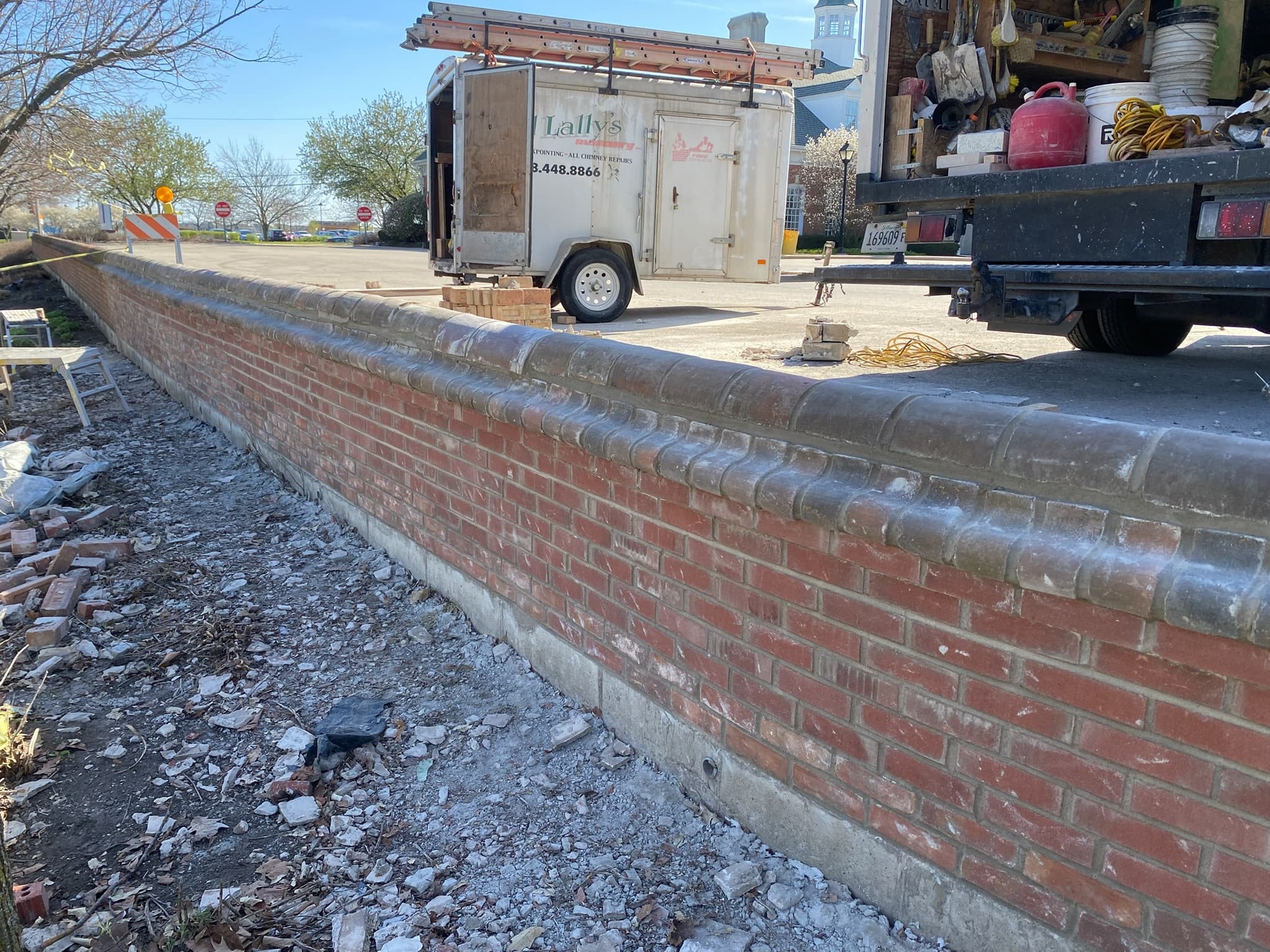 Repaired brick wall on a commercial building in Frankfort Illinois Will County