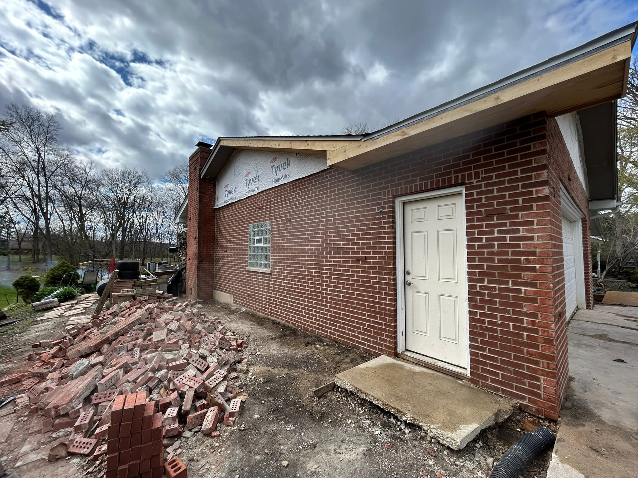 Restored brick commercial building facade in New Lenox Illinois Will County